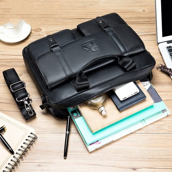Men’s Genuine Leather Briefcase – Cowhide Business Travel Laptop Bag