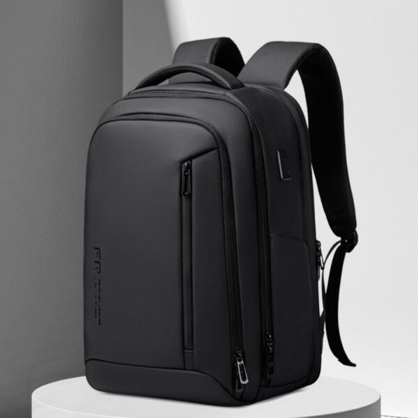 Expandable Black Oxford Cloth Backpack – Large Capacity Laptop & Travel Bag